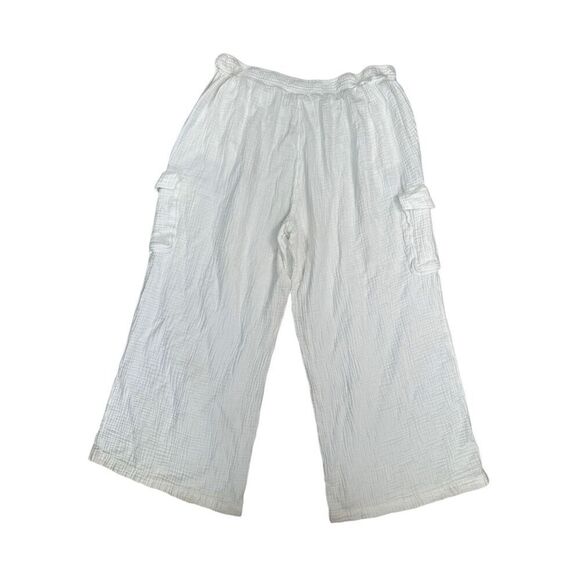 Aerie High Waisted Pool-To-Party Cargo Gauze Pant White Wide Leg Cotton XXL - Picture 3 of 11